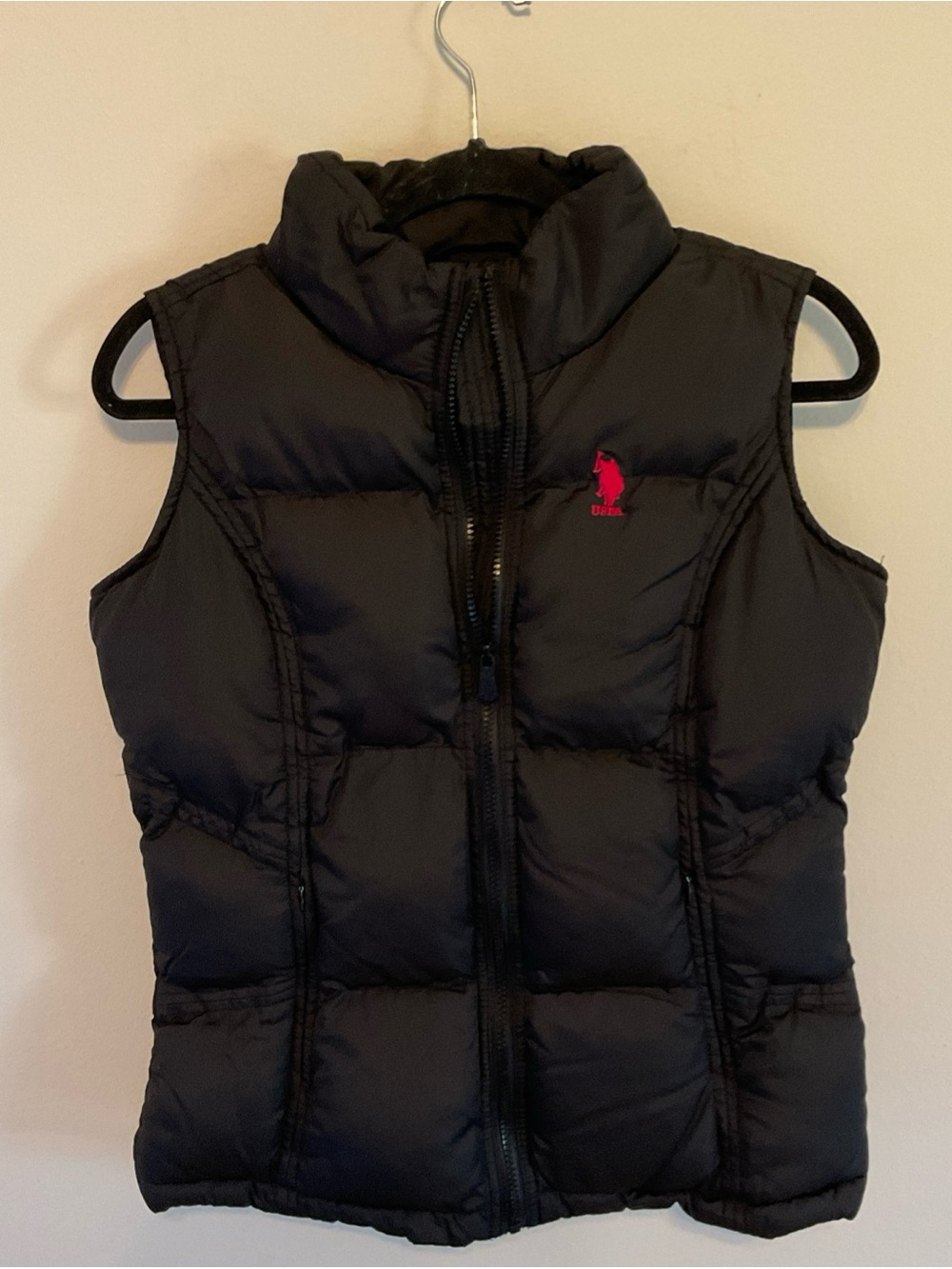 Polo Black Quilted Puffer Vest with Pink Logo - Women's Jacket & Coat